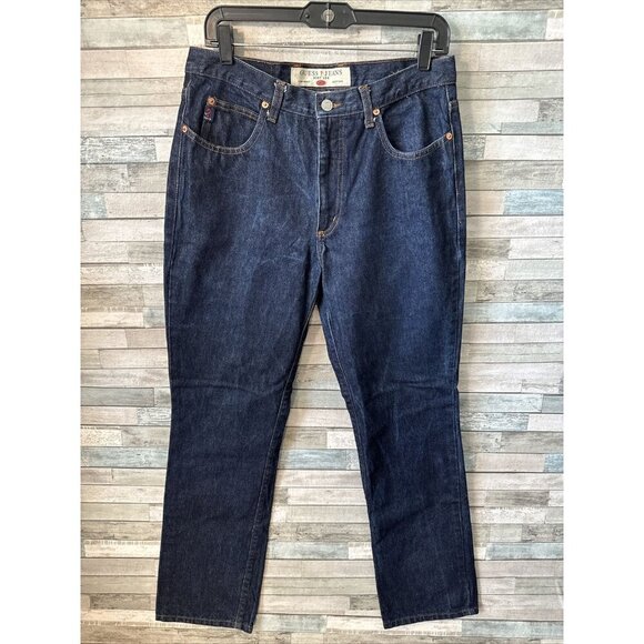 Women’s Guess Denim Jeans Dark Wash Vintage Low Waist Boot Leg Size 31 - Picture 2 of 15